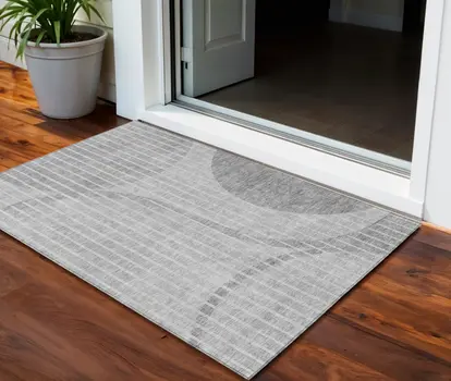 3' X 5' Gray Silver And Ivory Striped Washable Indoor Outdoor Area Rug