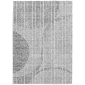 5' X 8' Gray Silver And Ivory Striped Washable Indoor Outdoor Area Rug