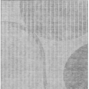 8' X 10' Gray Silver And Ivory Striped Washable Indoor Outdoor Area Rug