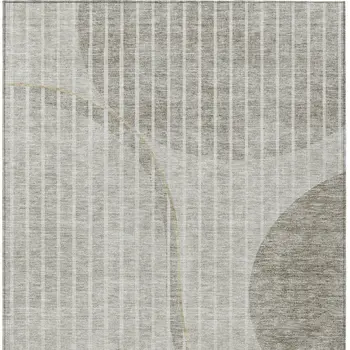 5' X 8' Taupe Beige And Ivory Striped Washable Indoor Outdoor Area Rug