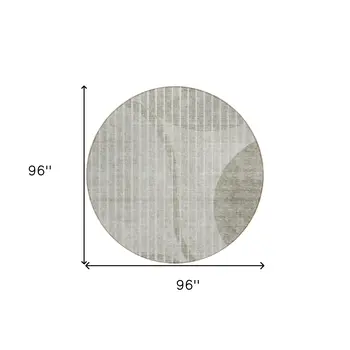 8' Taupe Beige And Ivory Round Striped Washable Indoor Outdoor Area Rug
