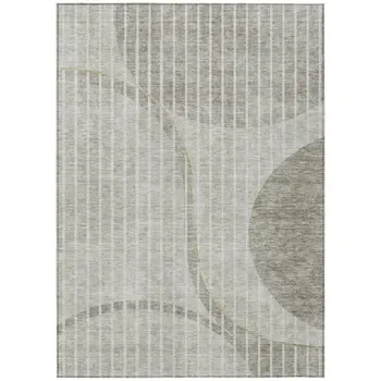 9' X 12' Taupe Beige And Ivory Striped Washable Indoor Outdoor Area Rug