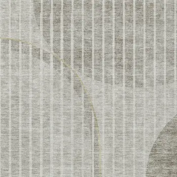 9' X 12' Taupe Beige And Ivory Striped Washable Indoor Outdoor Area Rug