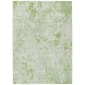 5' X 8' Green And Ivory Floral Washable Indoor Outdoor Area Rug