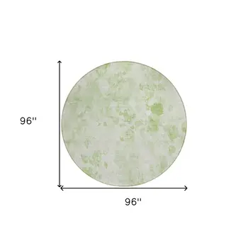 8' Green And Ivory Round Floral Washable Indoor Outdoor Area Rug