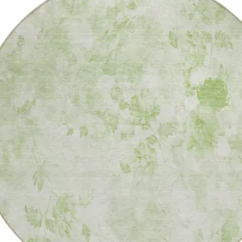 8' Green And Ivory Round Floral Washable Indoor Outdoor Area Rug
