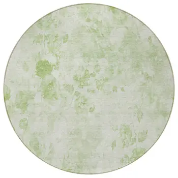 8' Green And Ivory Round Floral Washable Indoor Outdoor Area Rug