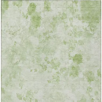 8' X 10' Green And Ivory Floral Washable Indoor Outdoor Area Rug