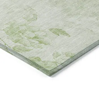 10' X 14' Green And Ivory Floral Washable Indoor Outdoor Area Rug