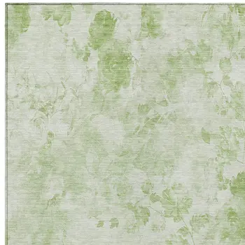 10' X 14' Green And Ivory Floral Washable Indoor Outdoor Area Rug