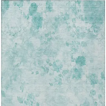 3' X 5' Aqua Teal Blue And Ivory Floral Washable Indoor Outdoor Area Rug