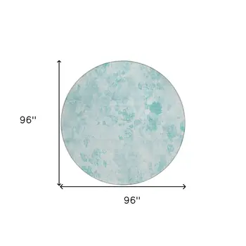 8' Aqua Teal Blue And Ivory Round Floral Washable Indoor Outdoor Area Rug