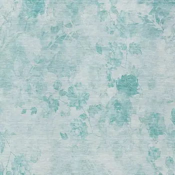 9' X 12' Aqua Teal Blue And Ivory Floral Washable Indoor Outdoor Area Rug