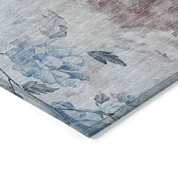 3' X 5' Navy Blue And Sky Blue Floral Washable Indoor Outdoor Area Rug