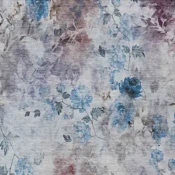 3' X 5' Navy Blue And Sky Blue Floral Washable Indoor Outdoor Area Rug