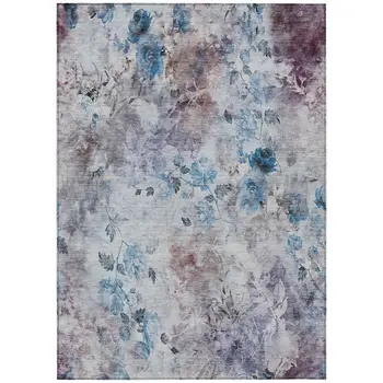 10' X 14' Navy Blue And Sky Blue Floral Washable Indoor Outdoor Area Rug