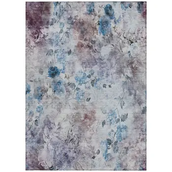 10' X 14' Navy Blue And Sky Blue Floral Washable Indoor Outdoor Area Rug