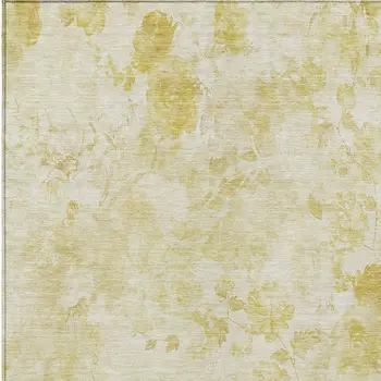 3' X 5' Gold Wheat And Ivory Floral Washable Indoor Outdoor Area Rug