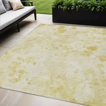 5' X 8' Gold Wheat And Ivory Floral Washable Indoor Outdoor Area Rug