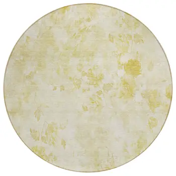 8' Gold Wheat And Ivory Round Floral Washable Indoor Outdoor Area Rug