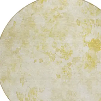 8' Gold Wheat And Ivory Round Floral Washable Indoor Outdoor Area Rug