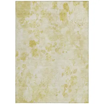 8' X 10' Gold Wheat And Ivory Floral Washable Indoor Outdoor Area Rug