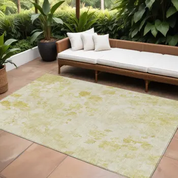 8' X 10' Gold Wheat And Ivory Floral Washable Indoor Outdoor Area Rug