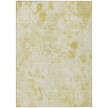 9' X 12' Gold Wheat And Ivory Floral Washable Indoor Outdoor Area Rug