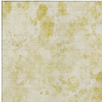 10' X 14' Gold Wheat And Ivory Floral Washable Indoor Outdoor Area Rug