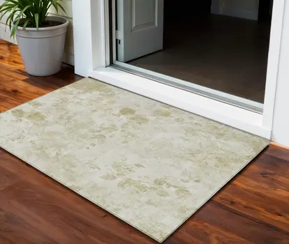 3' X 5' Khaki Beige And Tan Floral Washable Indoor Outdoor Area Rug