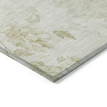 3' X 5' Khaki Beige And Tan Floral Washable Indoor Outdoor Area Rug
