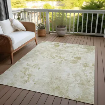 8' X 10' Khaki Beige And Tan Floral Washable Indoor Outdoor Area Rug