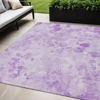 5' X 8' Lavender And Purple Floral Washable Indoor Outdoor Area Rug