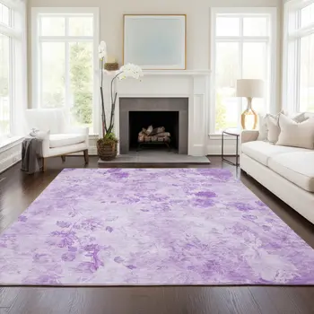 5' X 8' Lavender And Purple Floral Washable Indoor Outdoor Area Rug