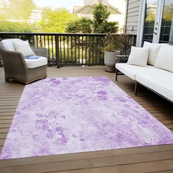 5' X 8' Lavender And Purple Floral Washable Indoor Outdoor Area Rug
