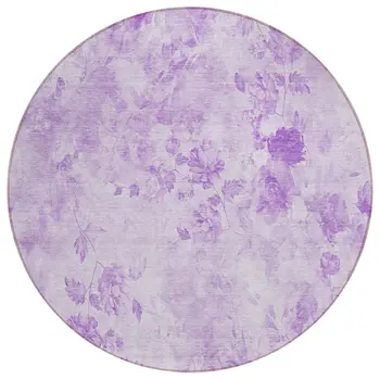 8' Lavender And Purple Round Floral Washable Indoor Outdoor Area Rug
