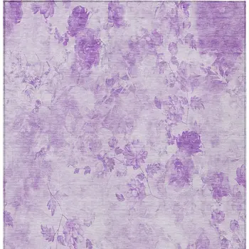 9' X 12' Lavender And Purple Floral Washable Indoor Outdoor Area Rug