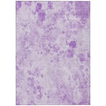 9' X 12' Lavender And Purple Floral Washable Indoor Outdoor Area Rug