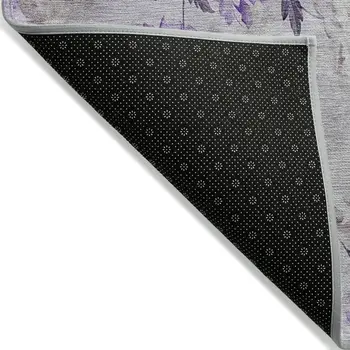 8' X 10' Purple Lavender And Artichoke Green Floral Washable Indoor Outdoor Area Rug