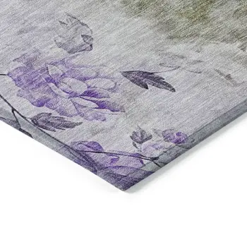 8' X 10' Purple Lavender And Artichoke Green Floral Washable Indoor Outdoor Area Rug