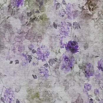 8' X 10' Purple Lavender And Artichoke Green Floral Washable Indoor Outdoor Area Rug