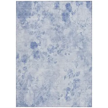 5' X 8' Sky Blue And Denim Blue Floral Washable Indoor Outdoor Area Rug