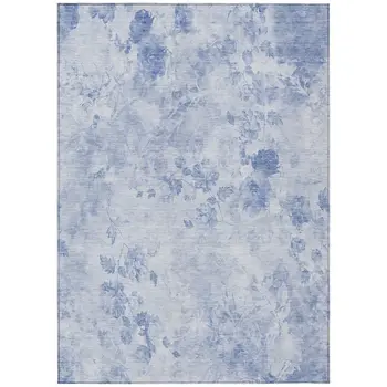 10' X 14' Sky Blue And Denim Blue Floral Washable Indoor Outdoor Area Rug