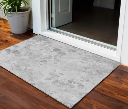 3' X 5' Gray Charcoal And Silver Floral Washable Indoor Outdoor Area Rug