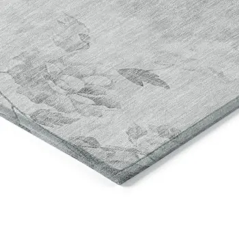 8' Gray Charcoal And Silver Round Floral Washable Indoor Outdoor Area Rug