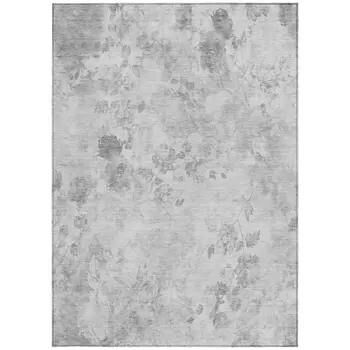 8' X 10' Gray Charcoal And Silver Floral Washable Indoor Outdoor Area Rug