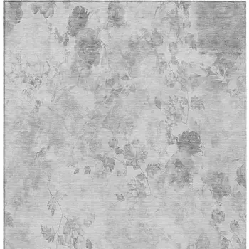 10' X 14' Gray Charcoal And Silver Floral Washable Indoor Outdoor Area Rug