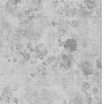 10' X 14' Gray Charcoal And Silver Floral Washable Indoor Outdoor Area Rug