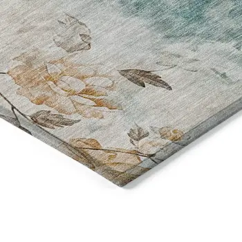 3' X 5' Teal Blue And Green Floral Washable Indoor Outdoor Area Rug