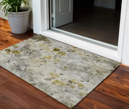 3' X 5' Taupe Ivory And Tan Floral Washable Indoor Outdoor Area Rug
